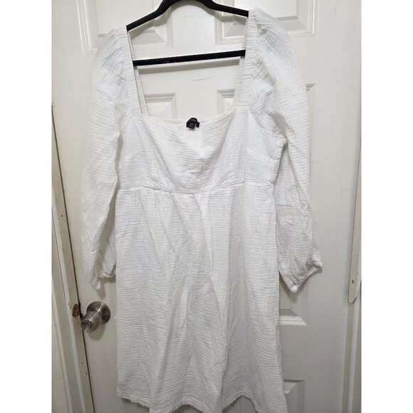 J.Crew Women's White Cotton Smocked Gauze Square Neck Peasant Dress XLT - Picture 1 of 7